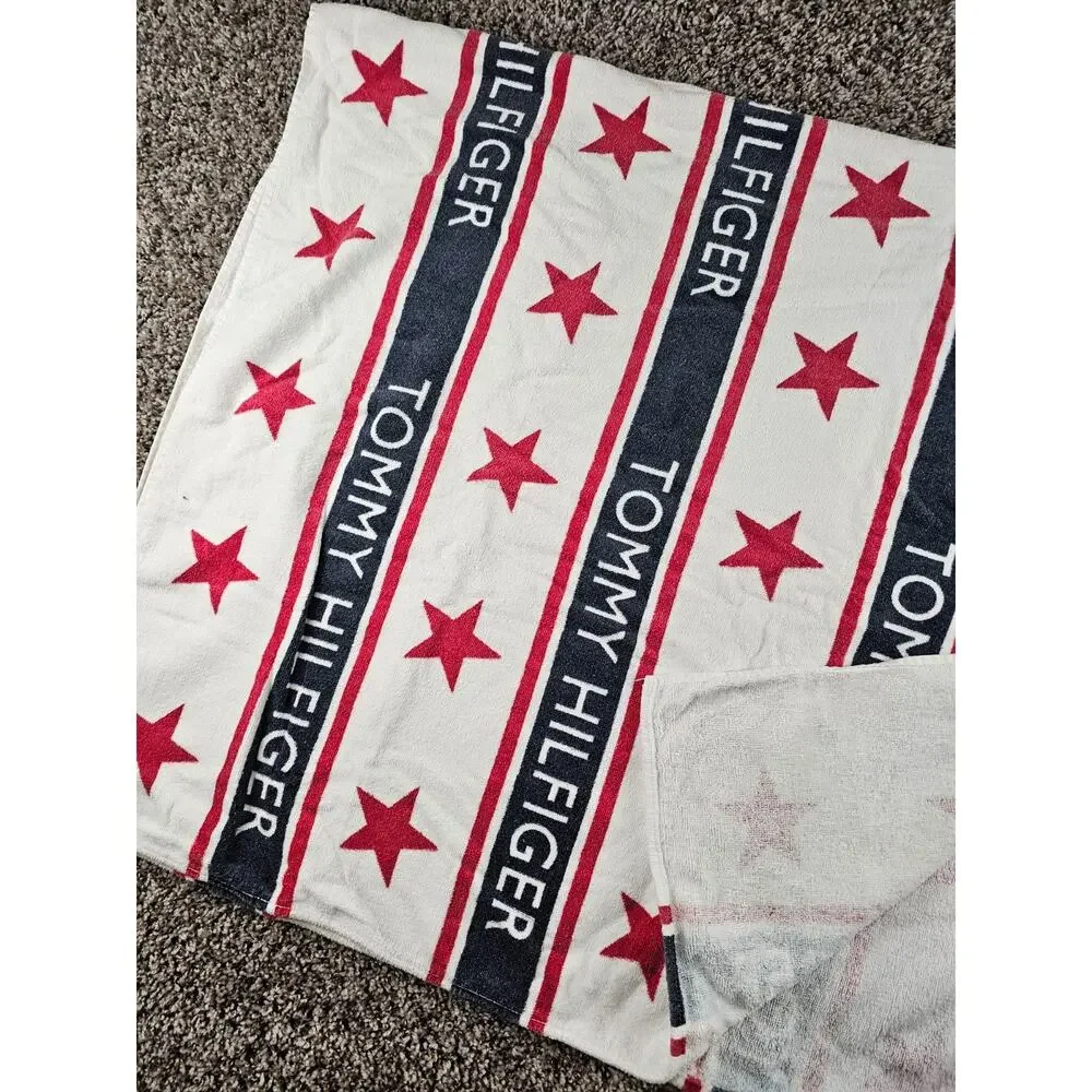 Vtg Y2K Tommy Hilfiger beach towel featuring a bold star and stripe design